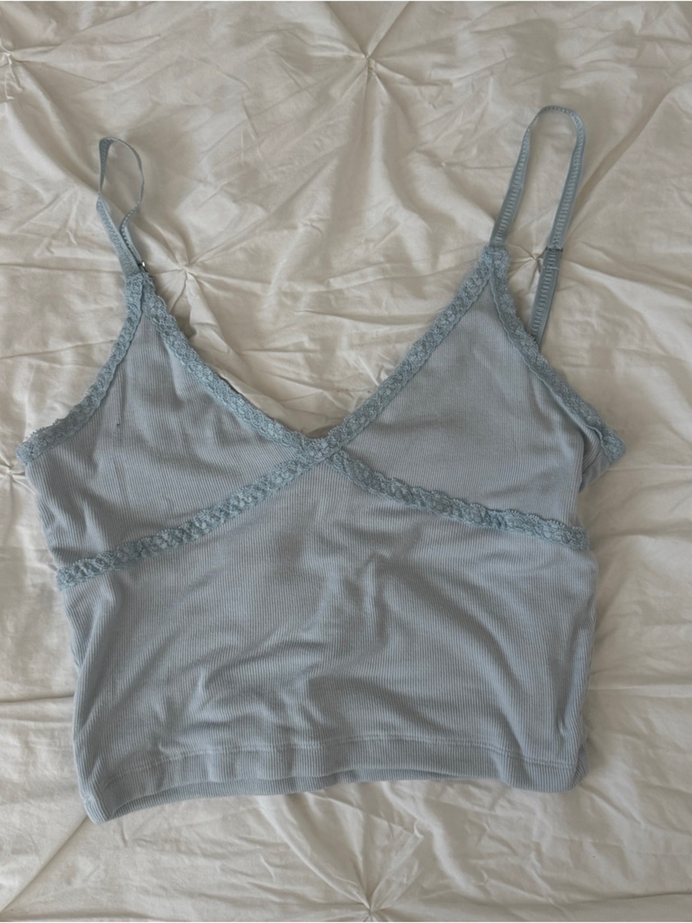 Aritzia Light Blue Lace Trim Ribbed Cami
